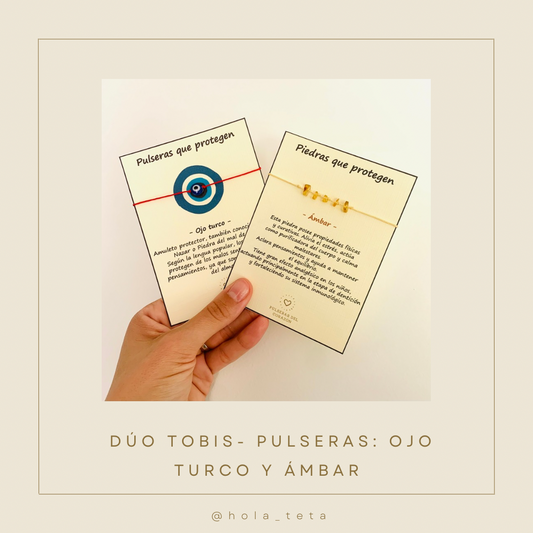 Dúo de Tobis- Pulseras: Ojo turco y Ámbar • Para niños y niñas •